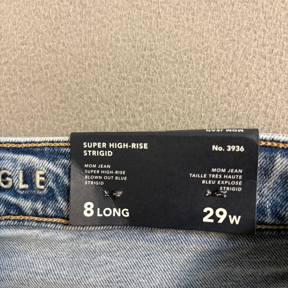 NWT American Eagle Strigid Mom Jeans Super High Rise Blown Out Blue 8 Long 29w - Picture 6 of 11